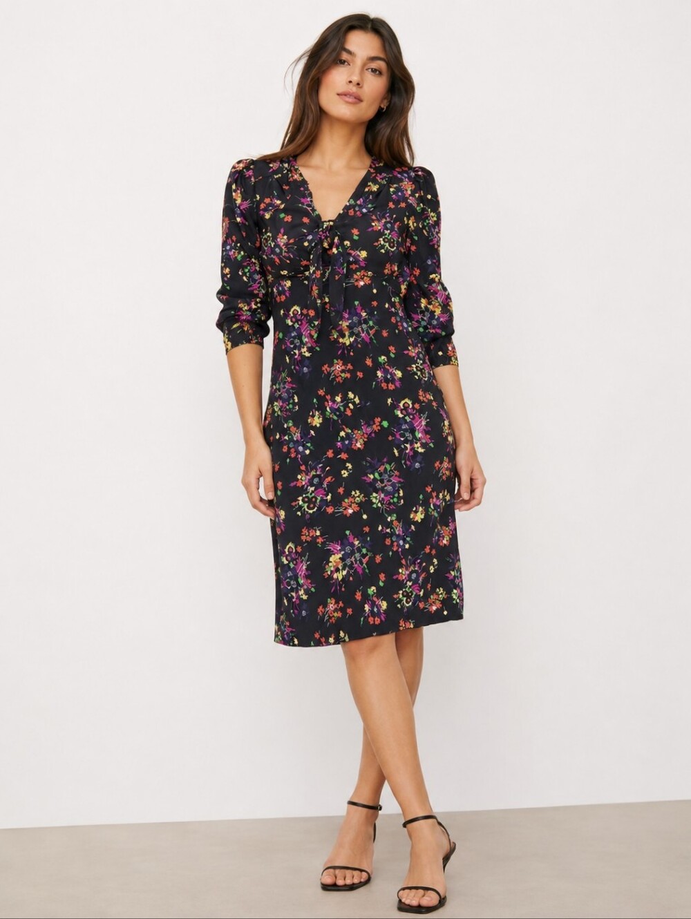 Veronica Beard Amber Black Multi Silk Lined Floral Midi Dress Size 4